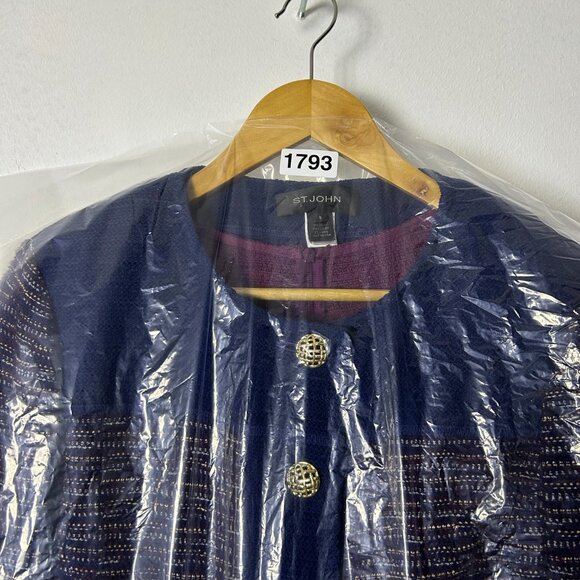 St. John Blue Purple Texture Tweed‎ Career Jacket Blazer Dress Set Women'… - Picture 11 of 15